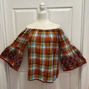 Ivy Jane Boho on/off the shoulder linen blend bell sleeve top szXS